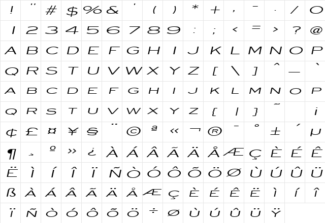 Eye glass Extended Italic Character Map Eye glass Extended Italic Character Map