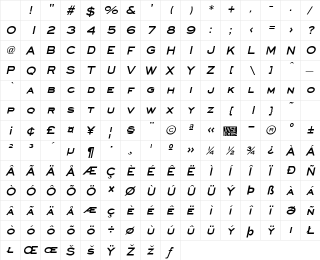 Eyechart Bold Italic Character Map