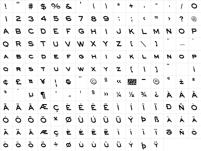 EyechartBackslant Bold Character Map