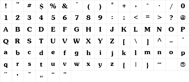Oldface Bold Character Map