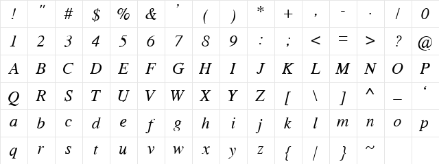 New2Times Italic Character Map
