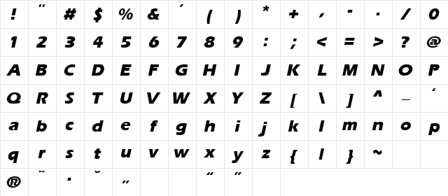 EuroCanal Bold-Italic Character Map EuroCanal Bold-Italic Character Map