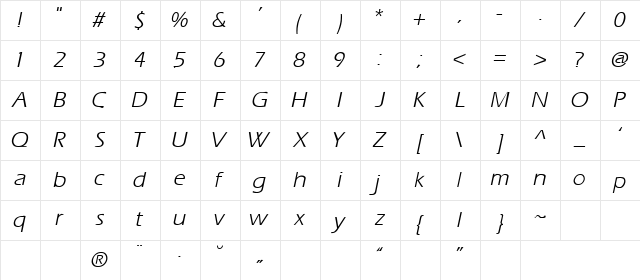 EuroCanal Italic Character Map EuroCanal Italic Character Map