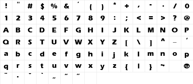 EuroCanal Bold Character Map