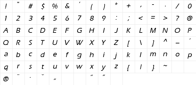 EuroCanal_Lite Bold-Italic Character Map