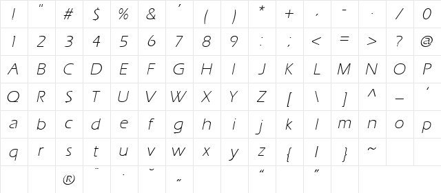 EuroCanal_Lite Italic Character Map