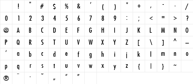 Roman_Thin Normal Character Map Roman_Thin Normal Character Map