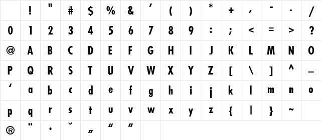 Roman_Thin Bold Character Map Roman_Thin Bold Character Map