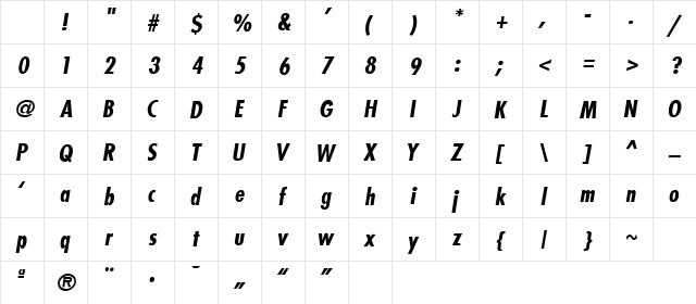 Roman_Thin Bold-Italic Character Map