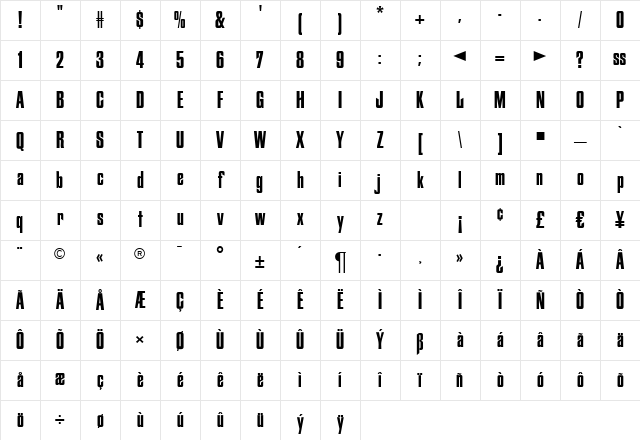 F731-Deco Regular Character Map