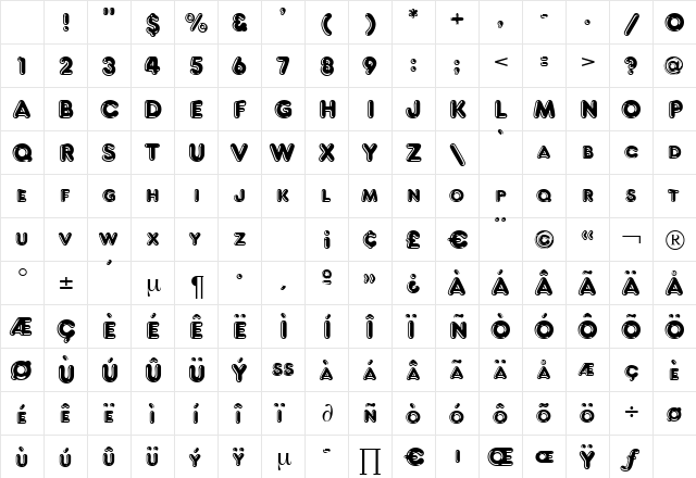 F821-Deco Regular Character Map F821-Deco Regular Character Map
