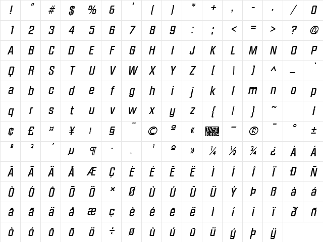 Facet Bold Italic Character Map