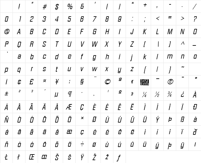 Facet Italic Character Map Facet Italic Character Map