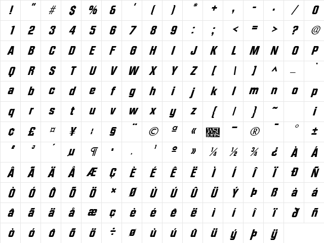 FacetHeavy-Xitalic Regular Character Map