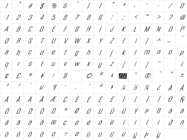FacetLight-XXitalic Regular Character Map