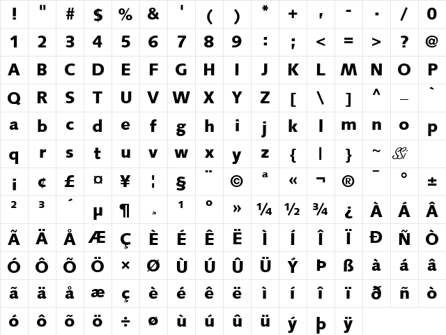 Facile Black SSi Extra Bold Character Map