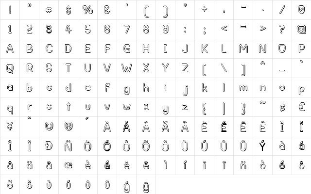 Alpha Romanie Outline G98 Regular Character Map