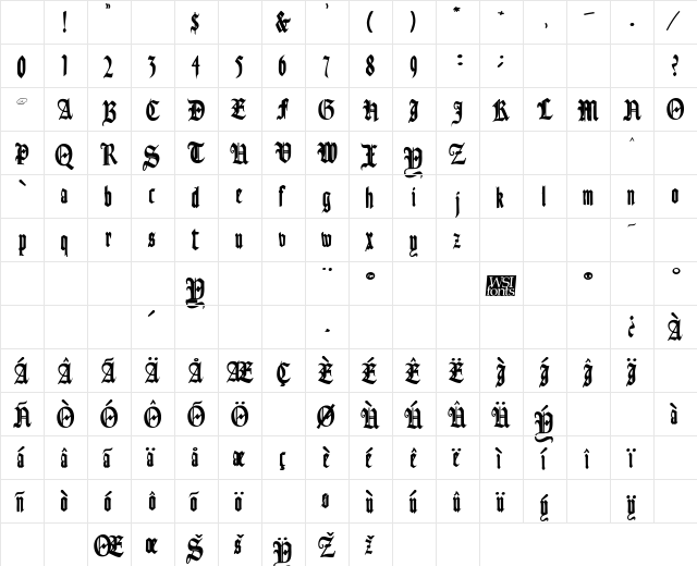 Fains Bold Character Map Fains Bold Character Map