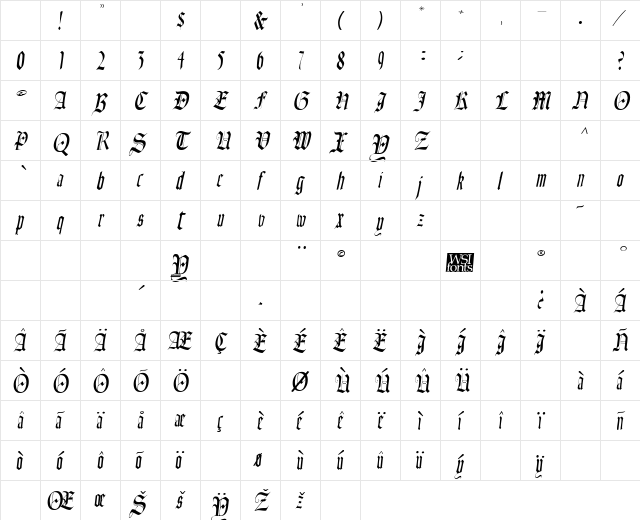 Fains Italic Character Map Fains Italic Character Map