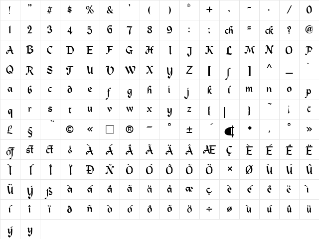 Alpine Regular Character Map