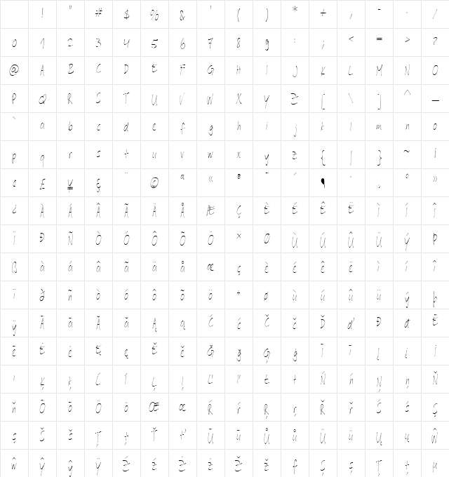 LT Delilah Light Regular Character Map LT Delilah Light Regular Character Map