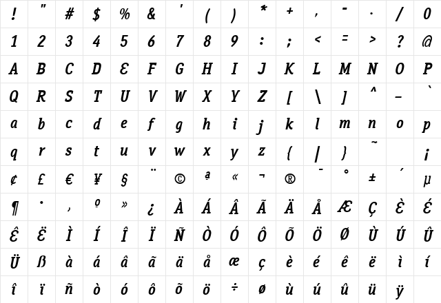 Aaux OfficeBold Italic Regular Character Map