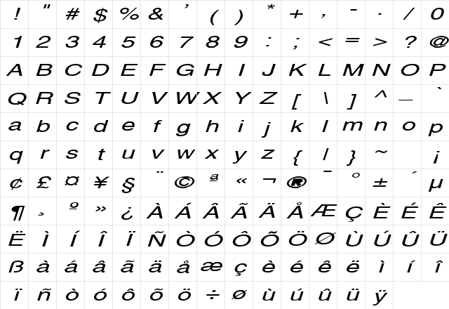 Alps Extended Italic Character Map