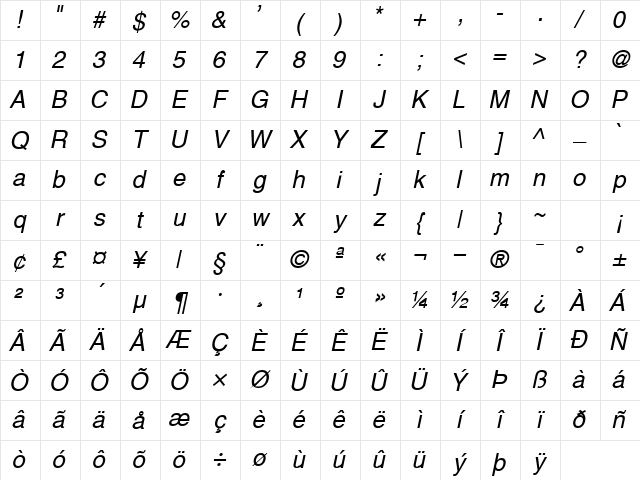 Alps Italic Character Map Alps Italic Character Map