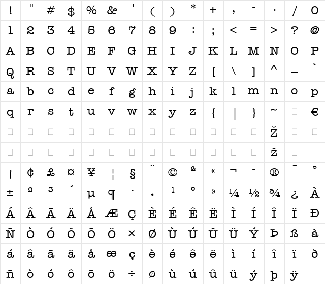 AmericanTypewriter LT Medium Regular Character Map