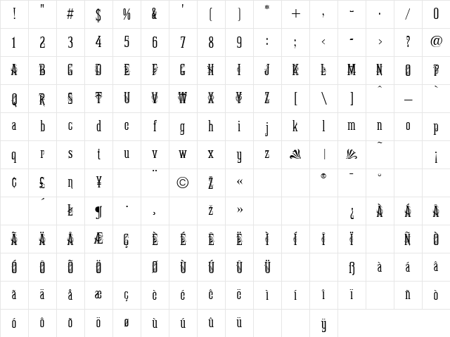 Fancy Celtic Regular Character Map