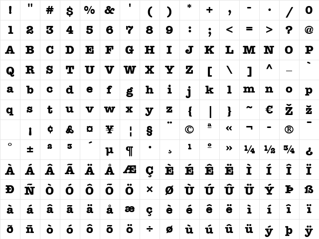 AmericanTypewriter LT Medium Bold Character Map