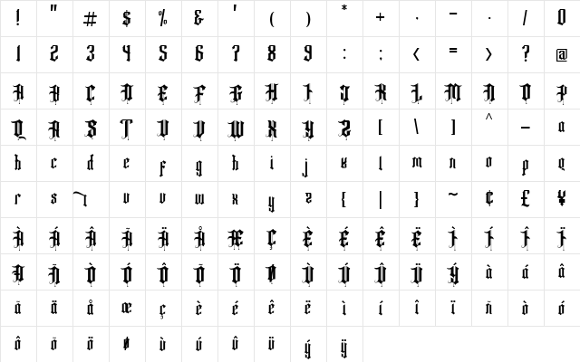 Fancy Quisley Regular Character Map