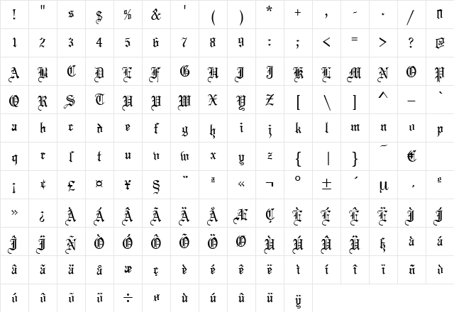 Fanfare Regular Character Map