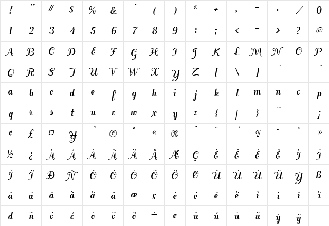 FansiPensle Bold Character Map