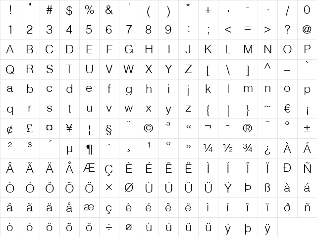 Helvetica LT Light Regular Character Map Helvetica LT Light Regular Character Map
