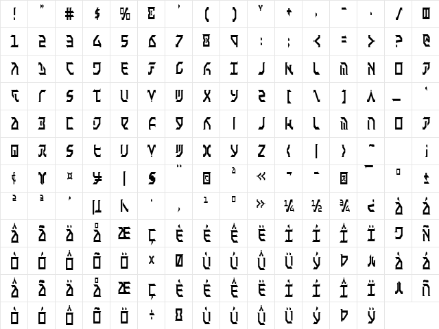 Fantazian Condensed Condensed Character Map