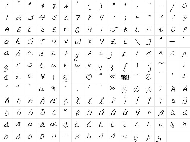 FarinasHand Regular Character Map