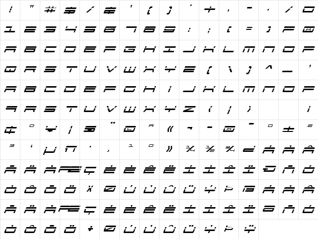 911 Porscha Laser Italic Laser Italic Character Map