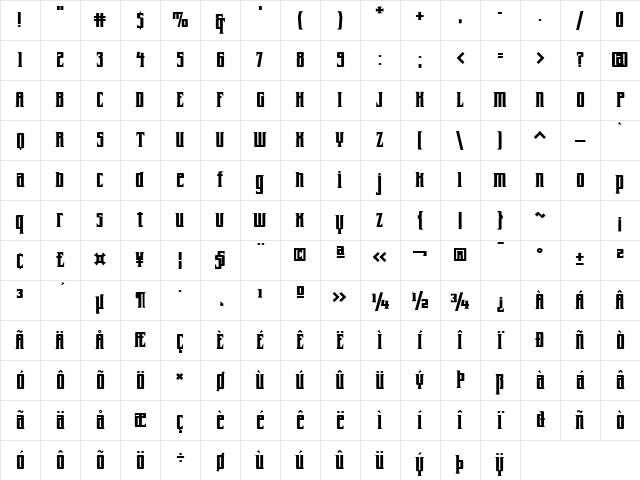 FarrierICG Bold Character Map