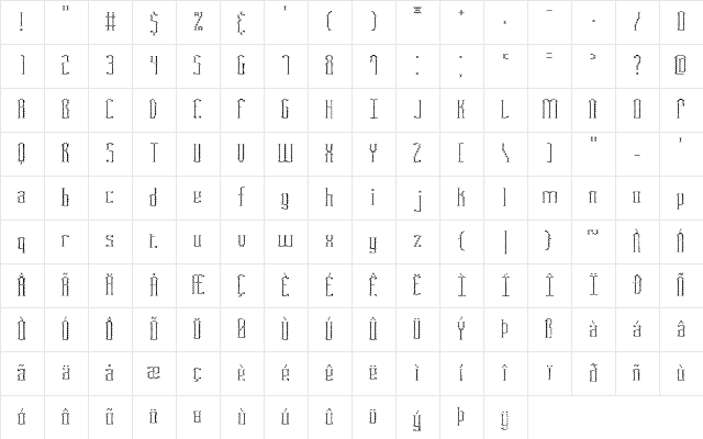 Fascii Cross BRK Regular Character Map