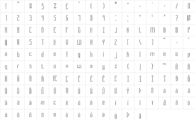 Fascii Cross BRK Regular Character Map
