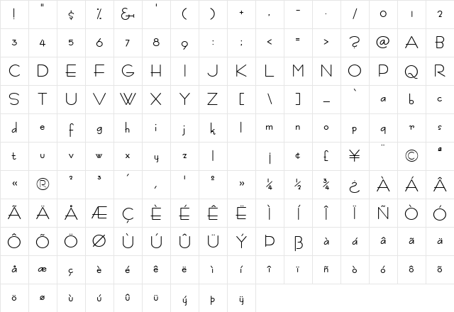 Fashion Bold Character Map