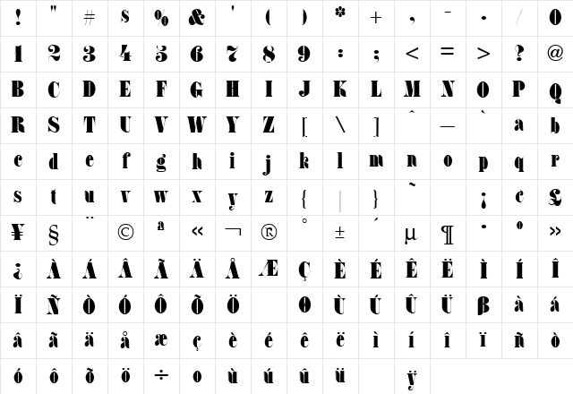Fat Regular Character Map