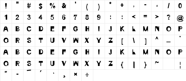 Arial Regular Character Map
