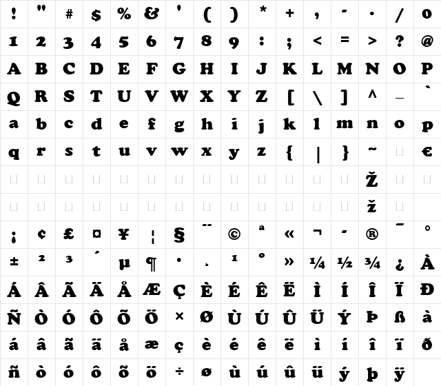 CooperBlack LT Regular Character Map CooperBlack LT Regular Character Map