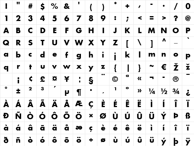 Futura LT Book Bold Character Map Futura LT Book Bold Character Map