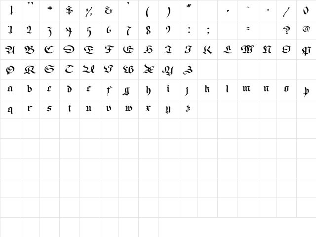 Faustus Wide Regular Character Map