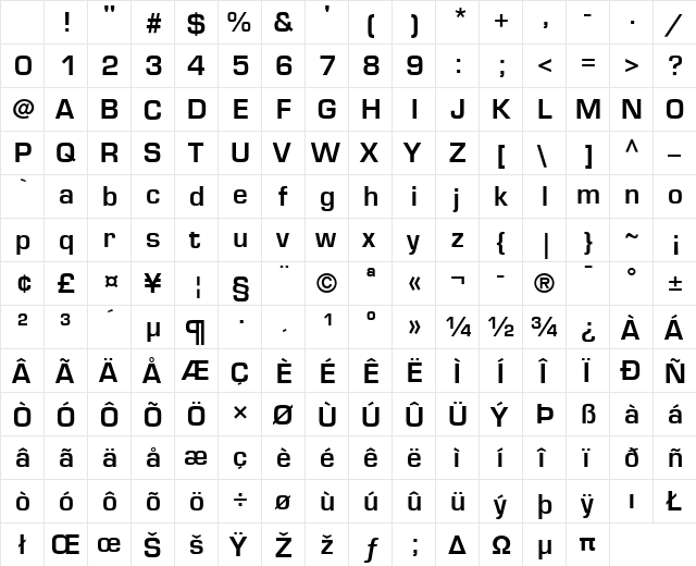 Eurostile LT Bold Character Map Eurostile LT Bold Character Map