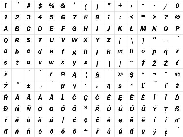 FranklinGotItcTEEDem Italic Character Map