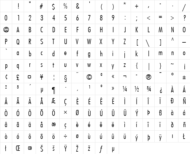 Futura LT CondensedLight Regular Character Map Futura LT CondensedLight Regular Character Map